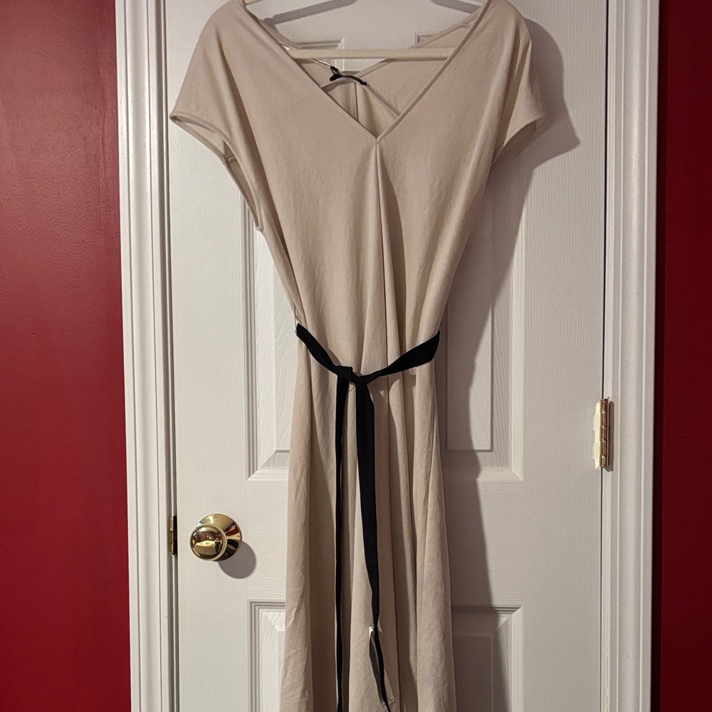 Zara Cream Maxi Dress with Black Accent